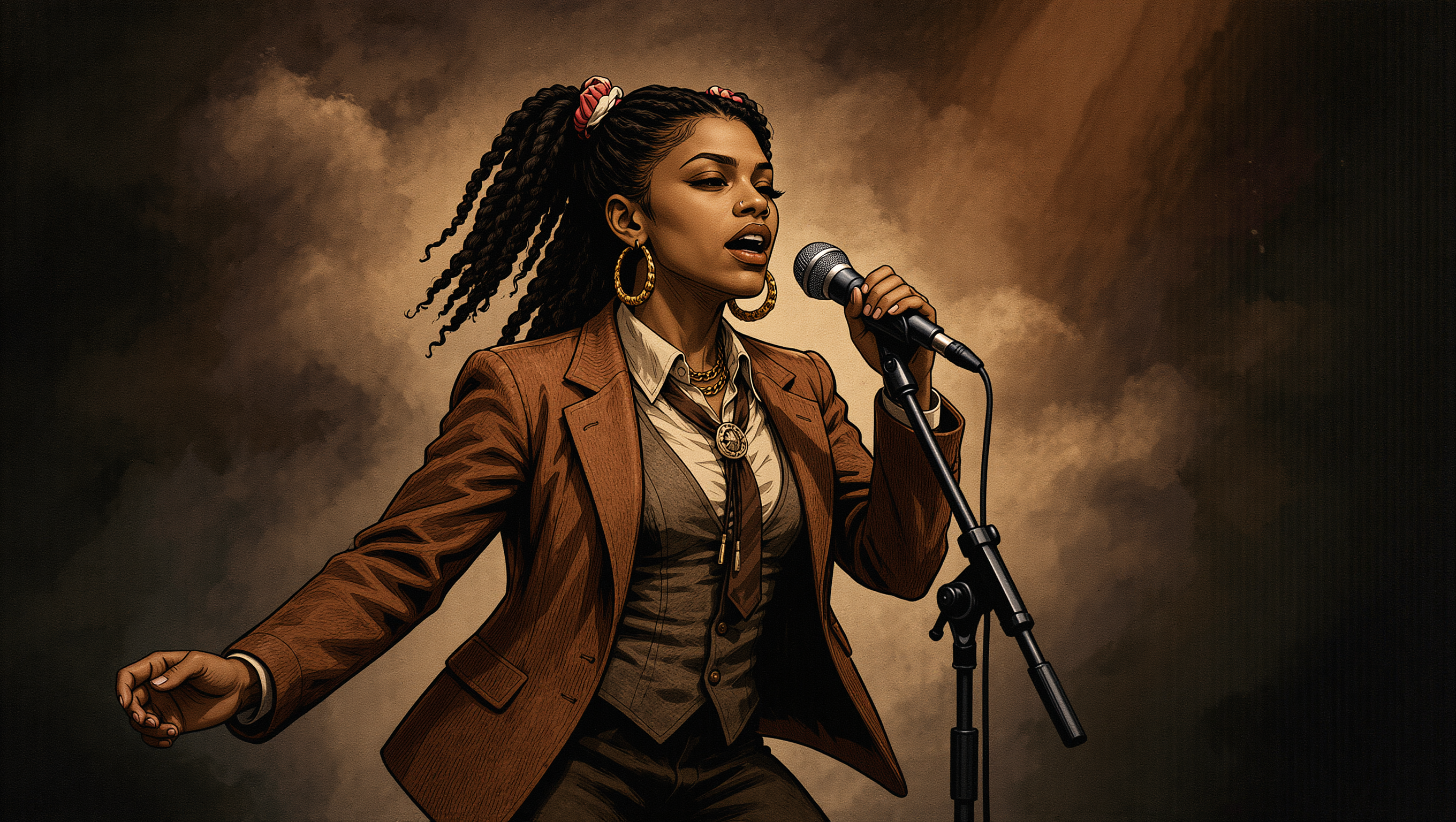 Singer from 2nd Generation Dope on a smoky stage